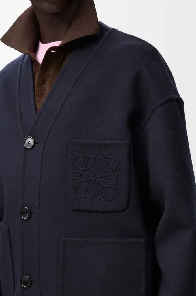 Cardigan in wool and cashmere Navy/Grey