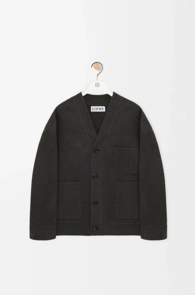 Cardigan in wool and silk Khaki Brown/Blue