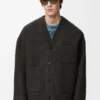 Cardigan in wool and silk Khaki Brown/Blue