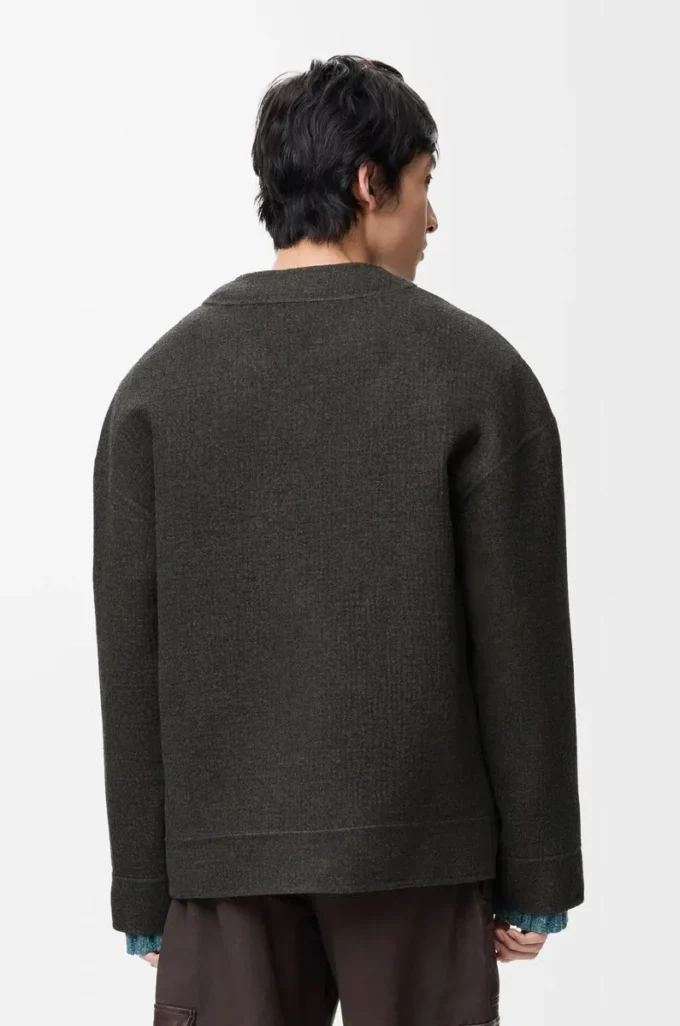 Cardigan in wool and silk Khaki Brown/Blue