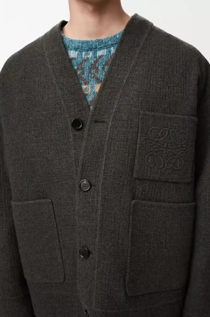 Cardigan in wool and silk Khaki Brown/Blue