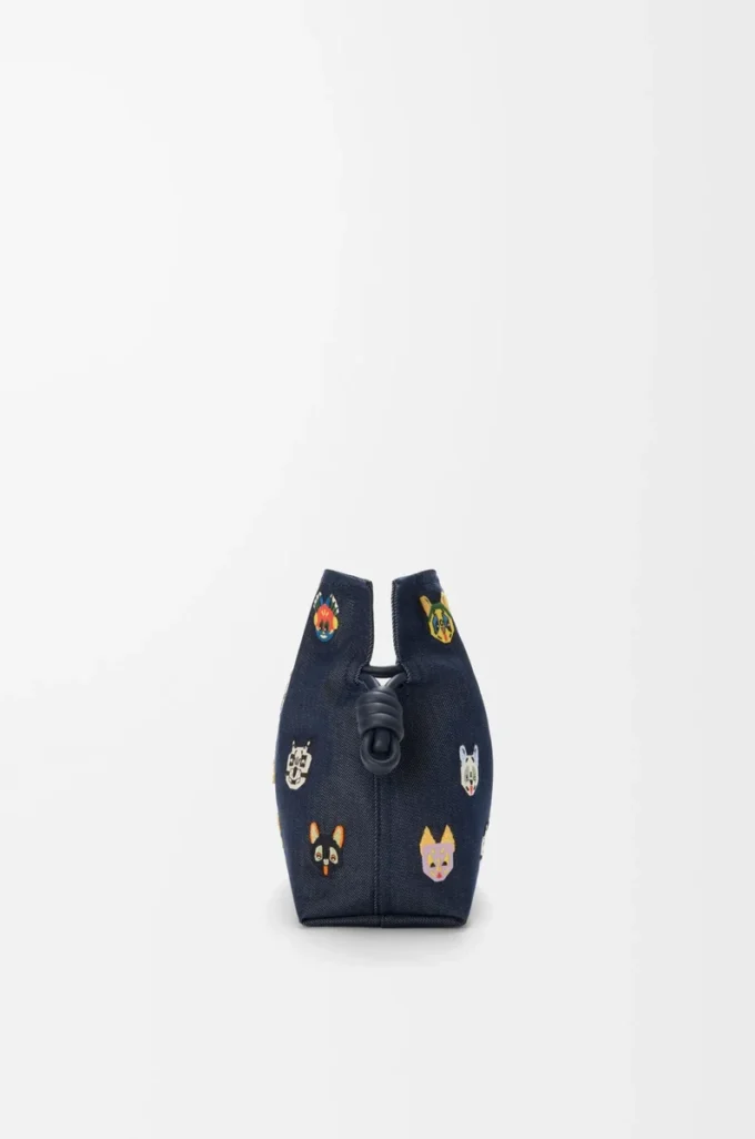 Cats medium Flamenco clutch in embroidered denim Blue