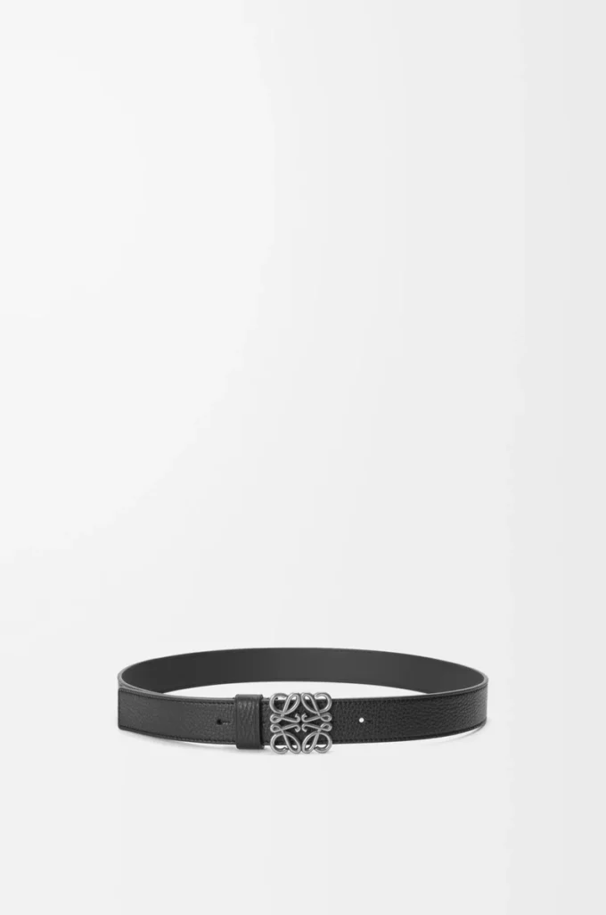 Chunky Anagram belt in supple grained calfskin Black/Vintage Palladium