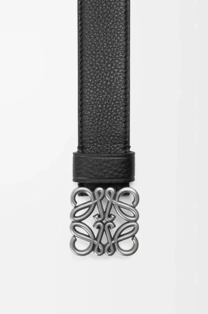 Chunky Anagram belt in supple grained calfskin Black/Vintage Palladium