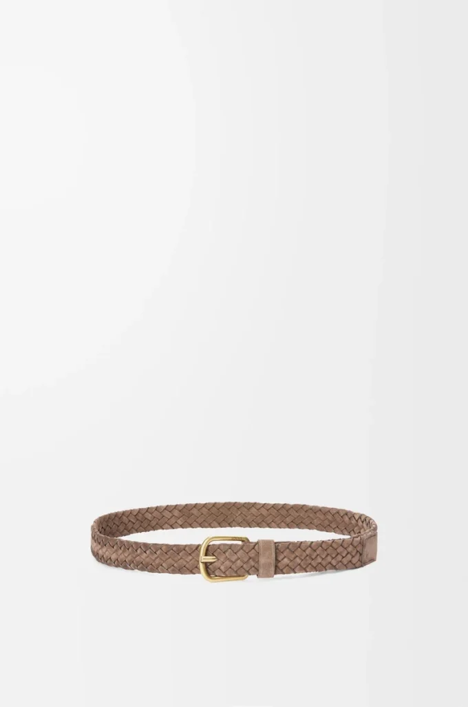 Chunky woven belt in suede calfskin Psyke/Vintage Gold
