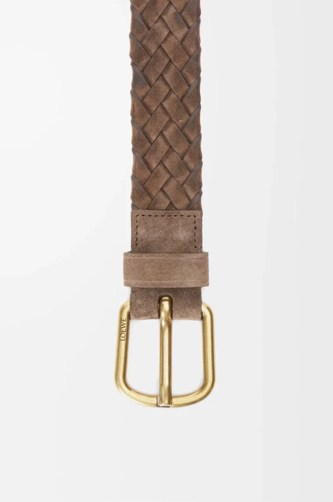 Chunky woven belt in suede calfskin Psyke/Vintage Gold
