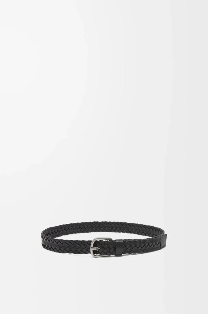 Chunky woven belt in vegetable-tanned calfskin Black/Vintage Palladium