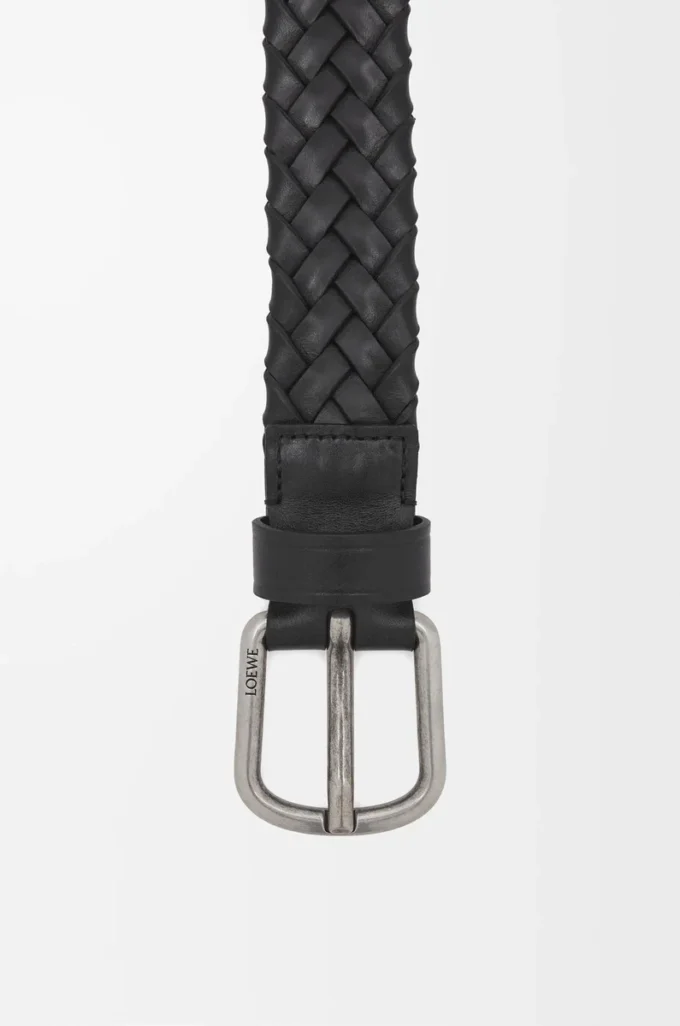 Chunky woven belt in vegetable-tanned calfskin Black/Vintage Palladium