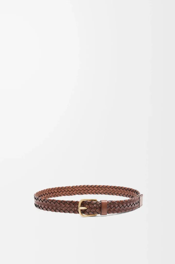 Chunky woven belt in vegetable-tanned calfskin Mogado/Vintage Gold