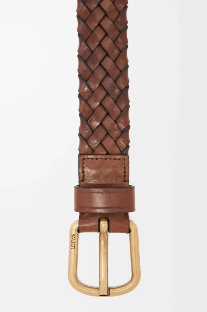 Chunky woven belt in vegetable-tanned calfskin Mogado/Vintage Gold