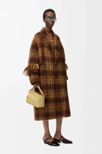 Coat in mohair and wool blend Yellow/Multicolor
