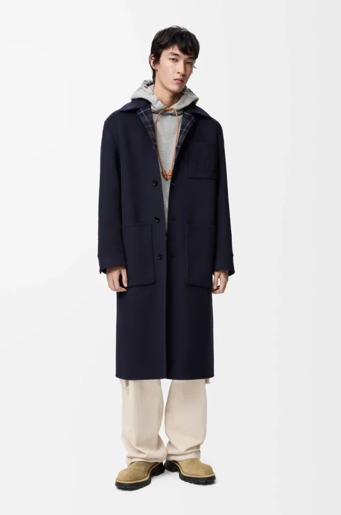 Coat in wool and cashmere Navy/Grey