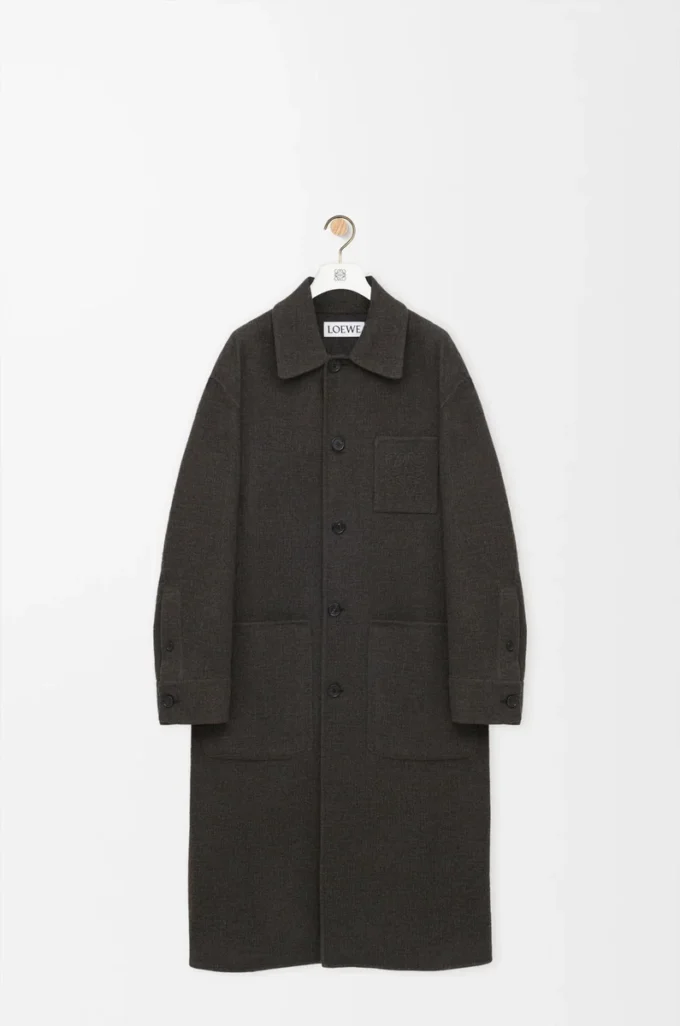 Coat in wool and silk Khaki Brown/Blue