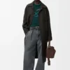 Coat in wool and silk Khaki Brown/Blue
