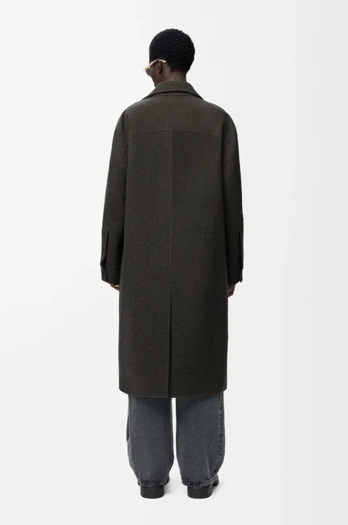 Coat in wool and silk Khaki Brown/Blue