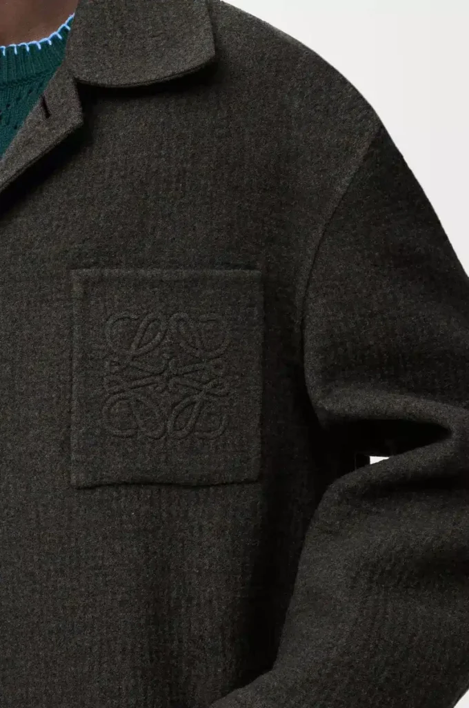 Coat in wool and silk Khaki Brown/Blue