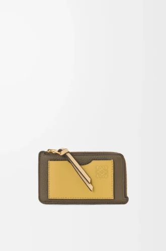 Coin cardholder in soft grained calfskin Dark Khaki Green/Ginger