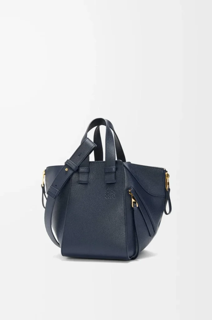 Compact Hammock bag in soft grained calfskin Deep Navy
