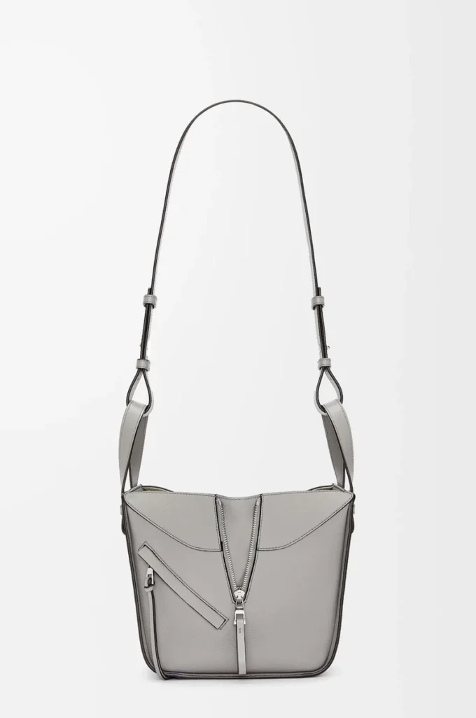 Compact Hammock bag in soft grained calfskin Pearl Grey