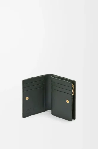 Compact Landscape wallet in nappa calfskin Bottle Green/Ochre