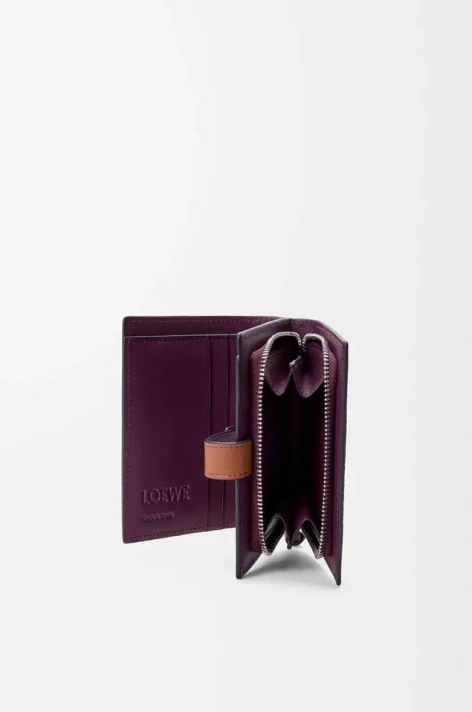 Compact zip wallet in soft grained calfskin Dirty Mauve/Squirrel