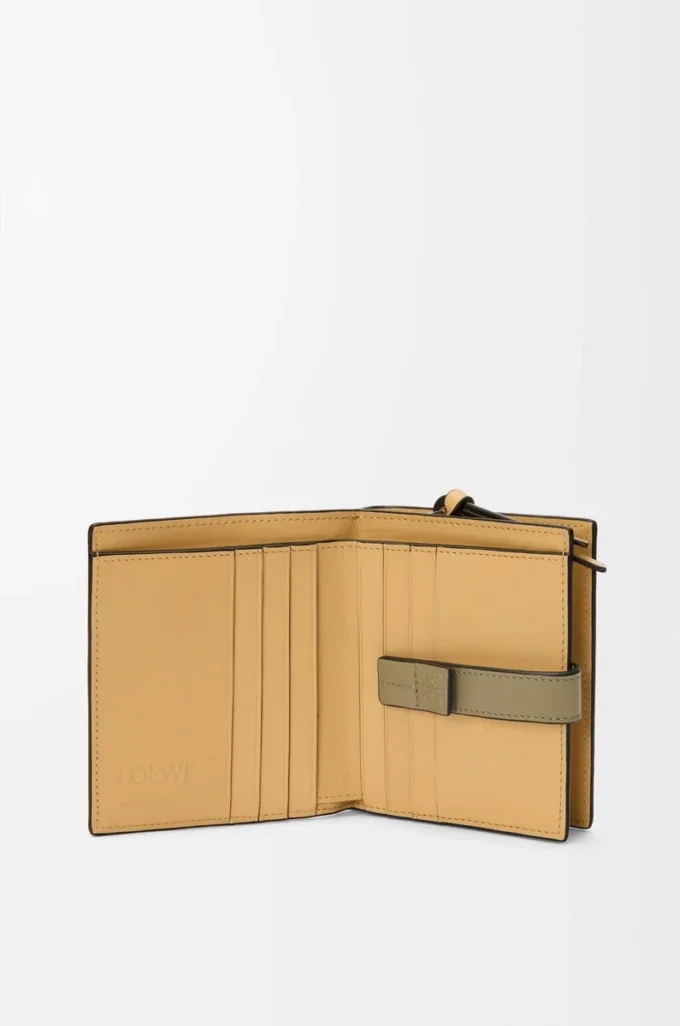 Compact zip wallet in soft grained calfskin Shell Grey/Eucalyptus Compact zip wallet in soft grained calfskin Shell Grey/Eucalyptus