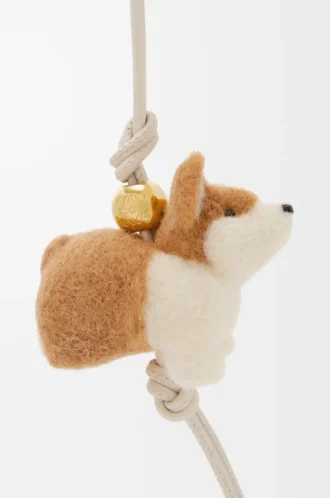 Corgi charm in felt and calfskin Soft White/Orange