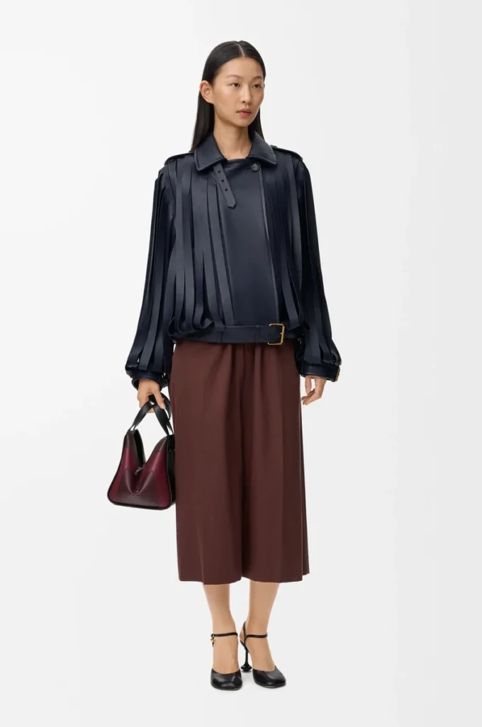 Cropped belted trousers in cotton and silk Coffee Cropped belted trousers in cotton and silk Coffee