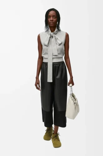 Cropped trousers in nappa lambskin and suede goatskin Black