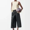 Cropped trousers in nappa lambskin Black Cropped trousers in nappa lambskin Black