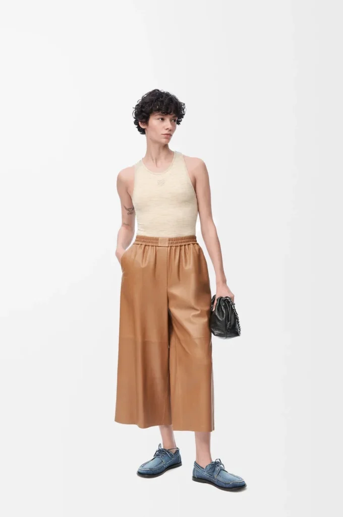Cropped trousers in nappa lambskin Toffee Cropped trousers in nappa lambskin Toffee
