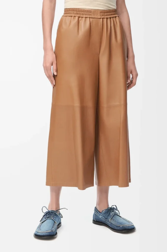 Cropped trousers in nappa lambskin Toffee Cropped trousers in nappa lambskin Toffee