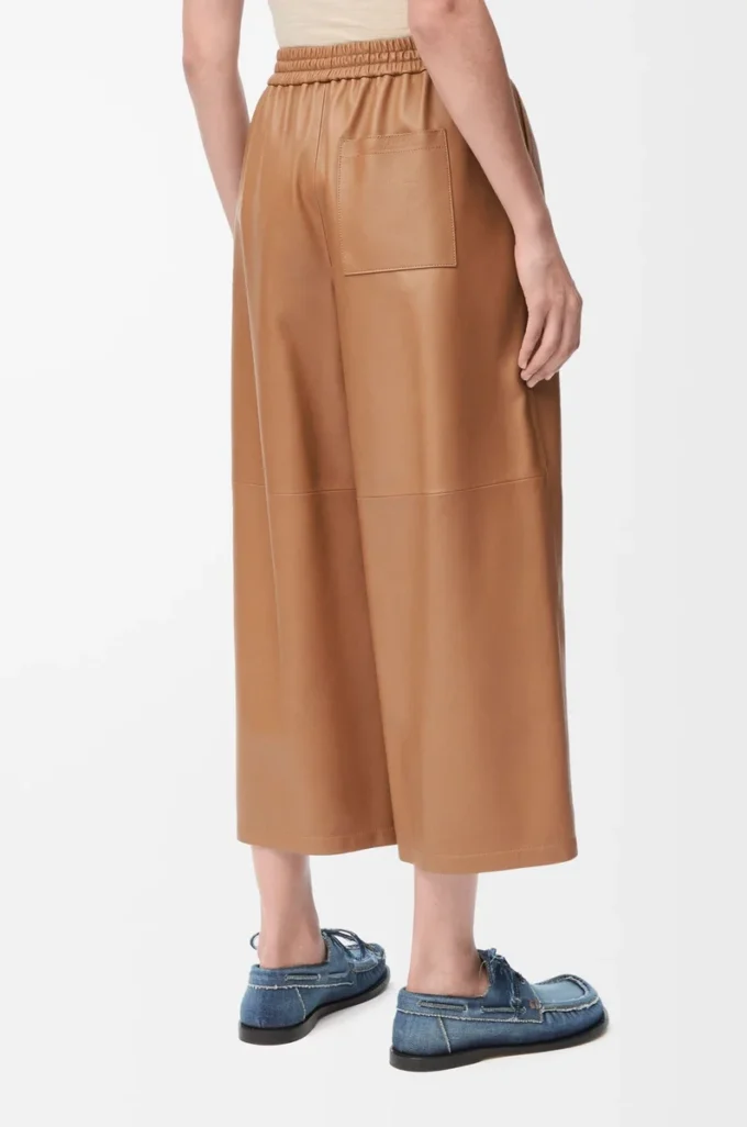 Cropped trousers in nappa lambskin Toffee Cropped trousers in nappa lambskin Toffee