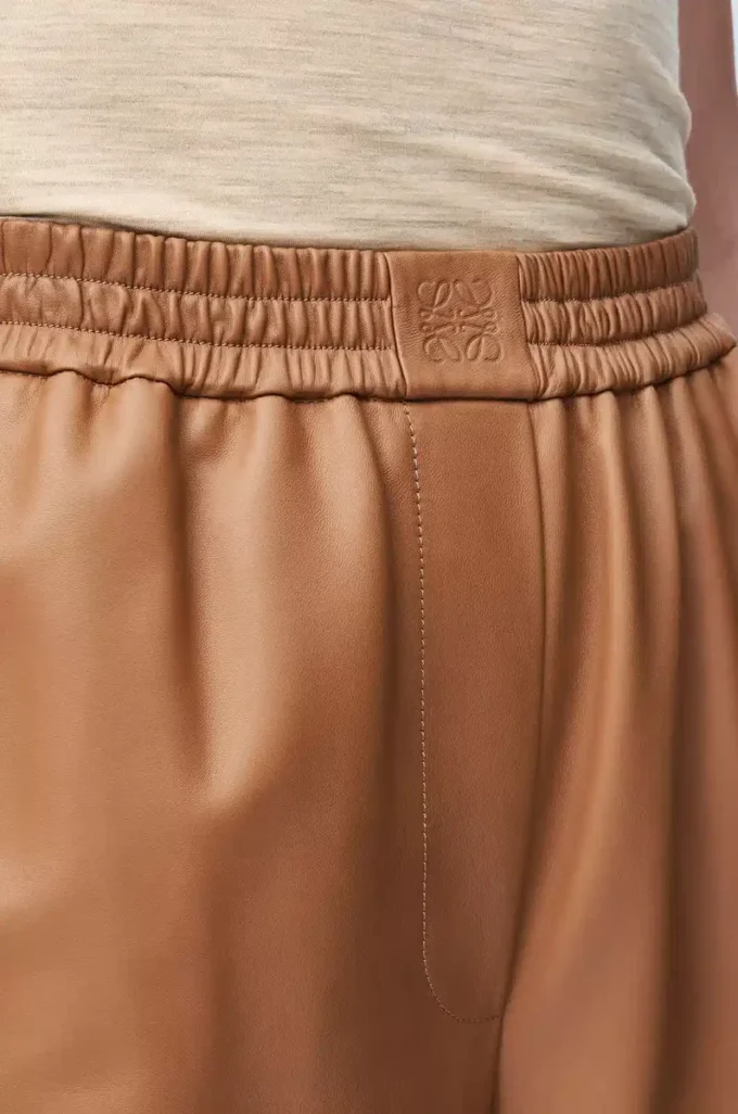 Cropped trousers in nappa lambskin Toffee Cropped trousers in nappa lambskin Toffee