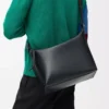Cubi crossbody bag in supple smooth calfskin and jacquard Black