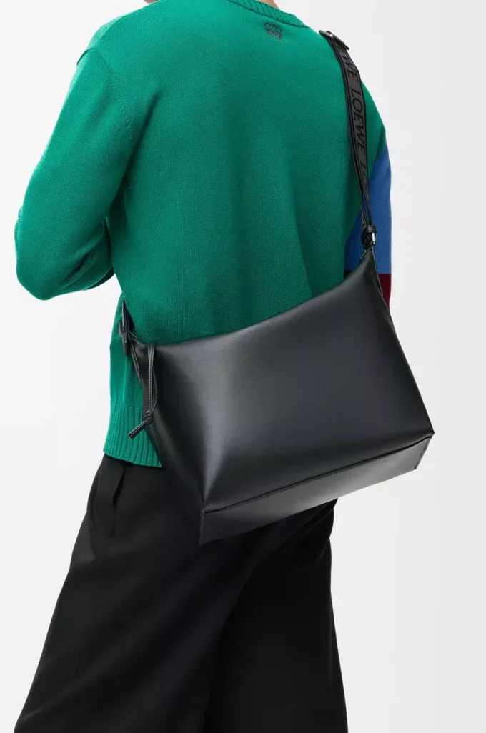Cubi crossbody bag in supple smooth calfskin and jacquard Black