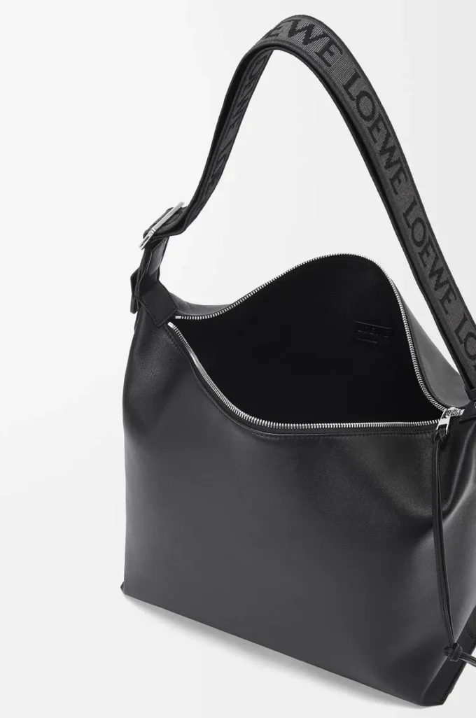Cubi crossbody bag in supple smooth calfskin and jacquard Black
