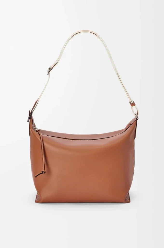 Cubi Crossbody bag in supple smooth calfskin and jacquard Tan