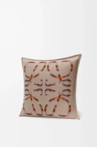 Cushion in wool and cashmere Beige/Orange