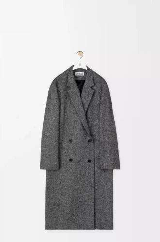 Double breasted coat in wool blend Black/White