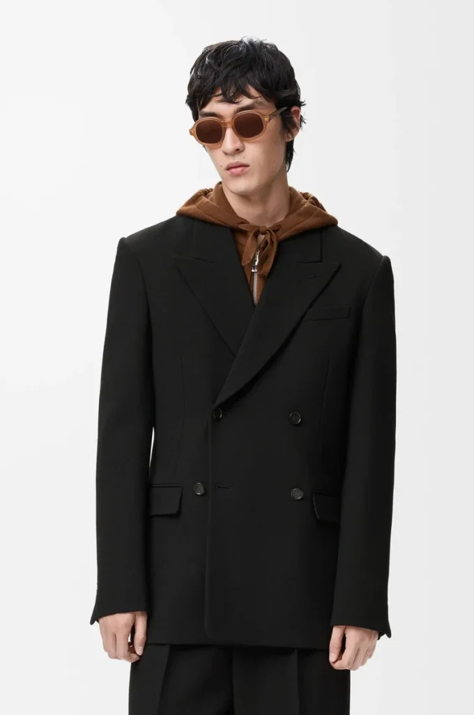 Double-breasted jacket in wool Black