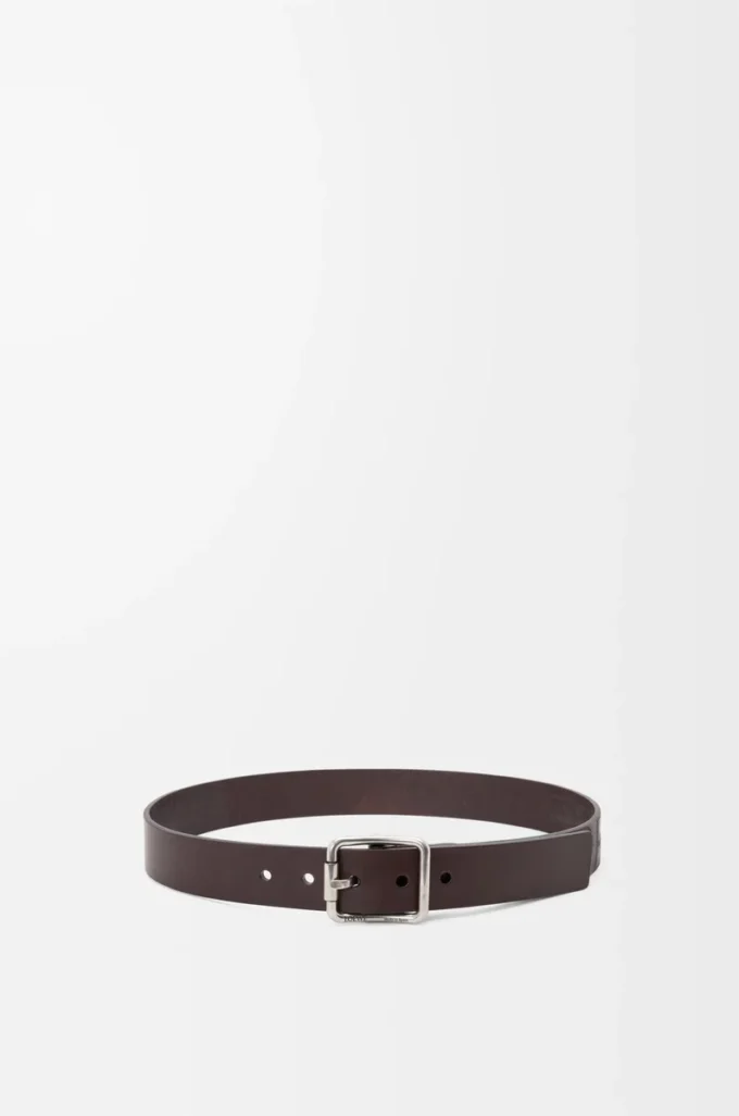 Double Roller Curve belt in vegetable-tanned calfskin Dark Cigar/Vintage Palladium