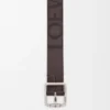 Double Roller Curve belt in vegetable-tanned calfskin Dark Cigar/Vintage Palladium
