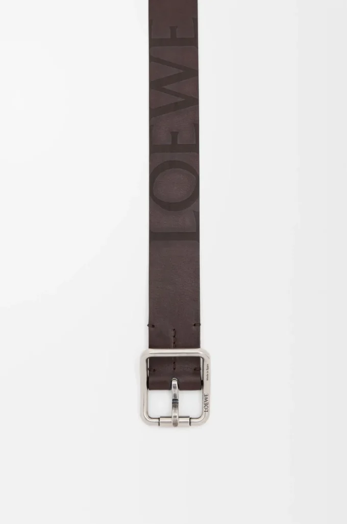 Double Roller Curve belt in vegetable-tanned calfskin Dark Cigar/Vintage Palladium