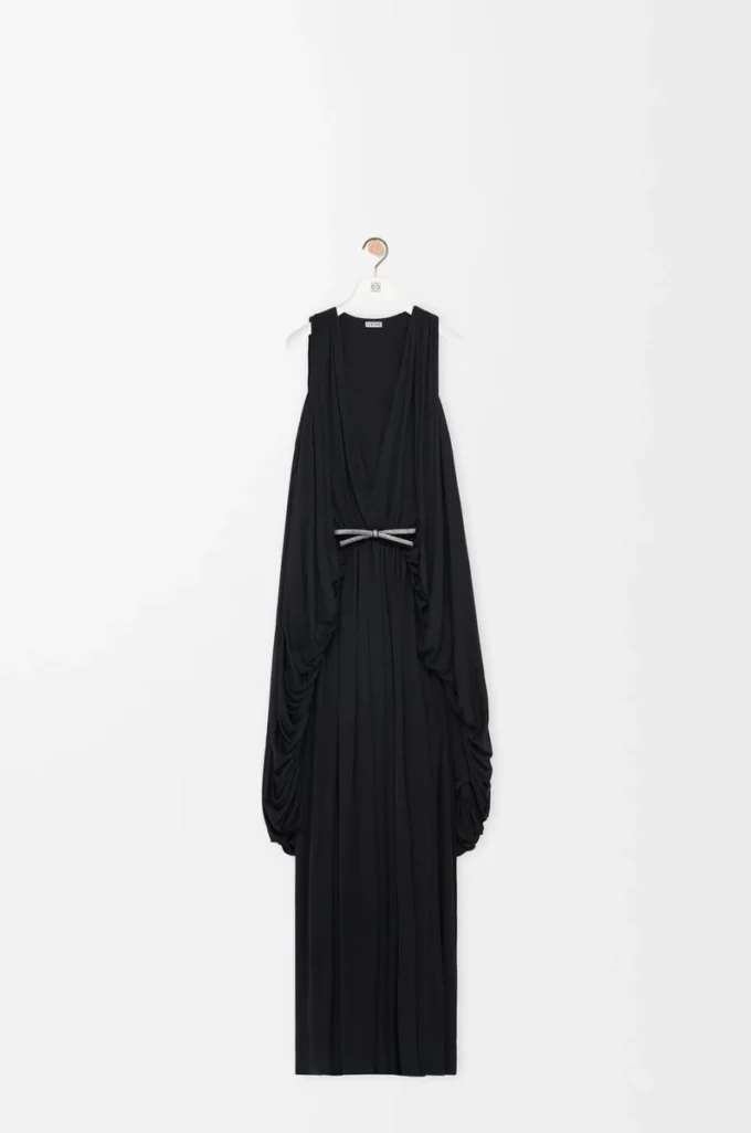 Draped dress in silk Black