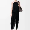Draped dress in silk Black