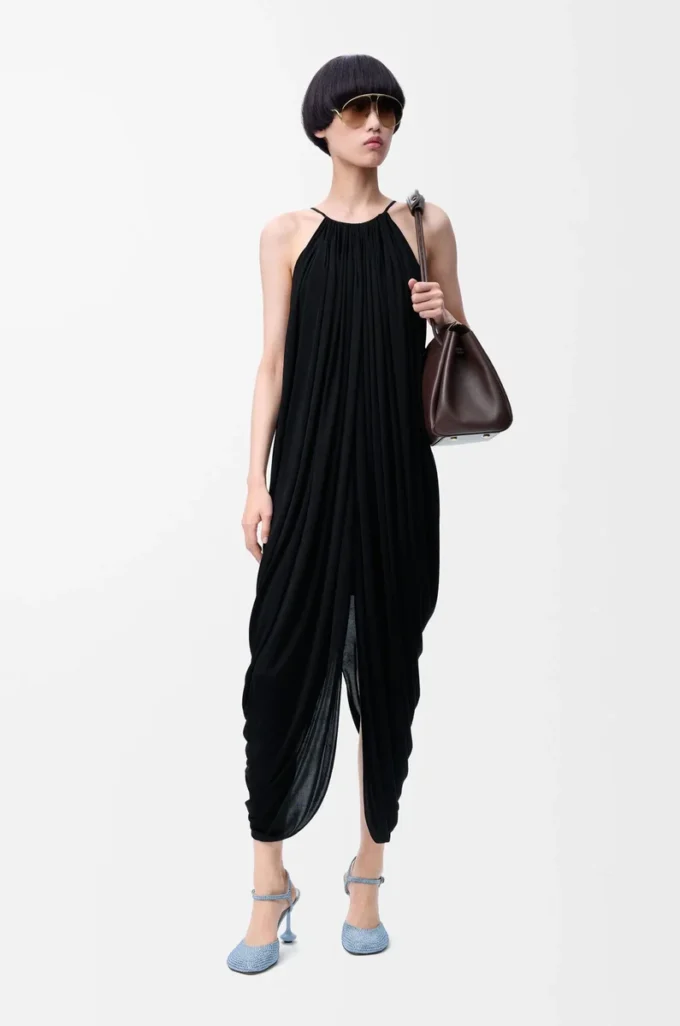 Draped dress in silk Black