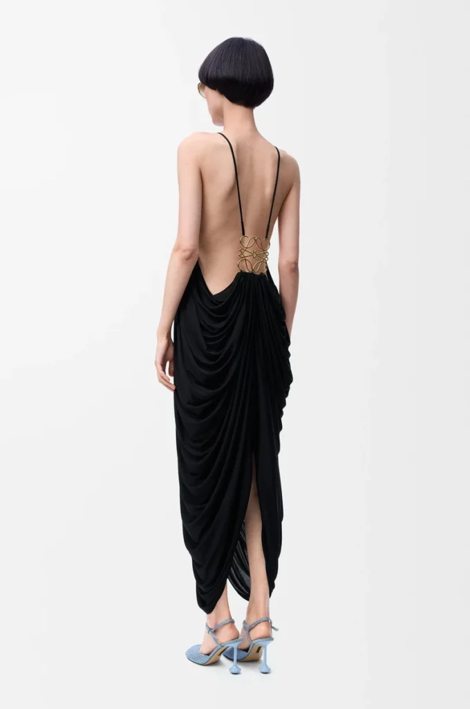 Draped dress in silk Black