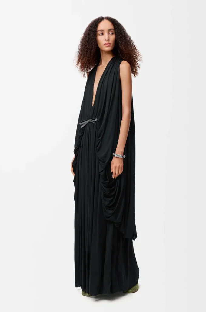 Draped dress in silk Black