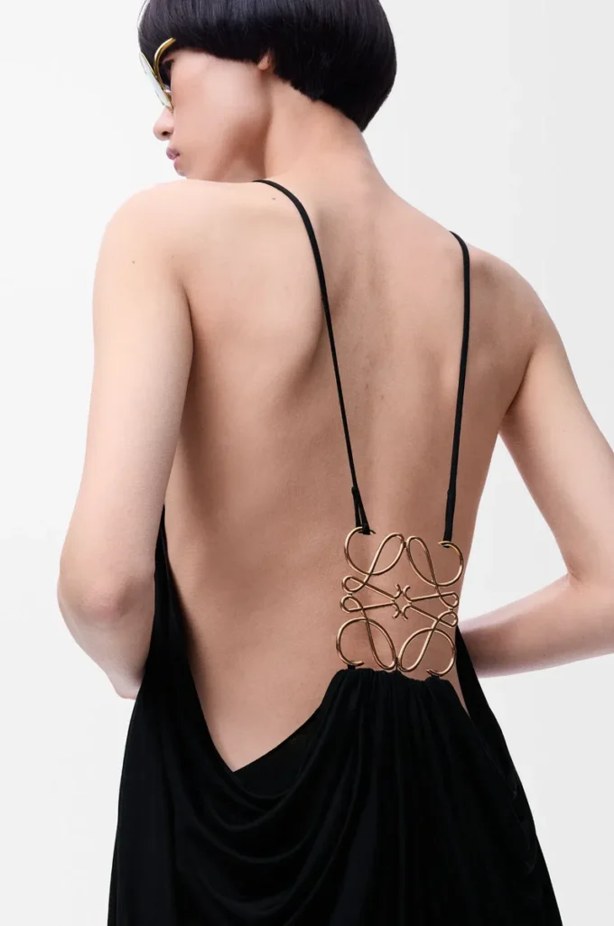 Draped dress in silk Black
